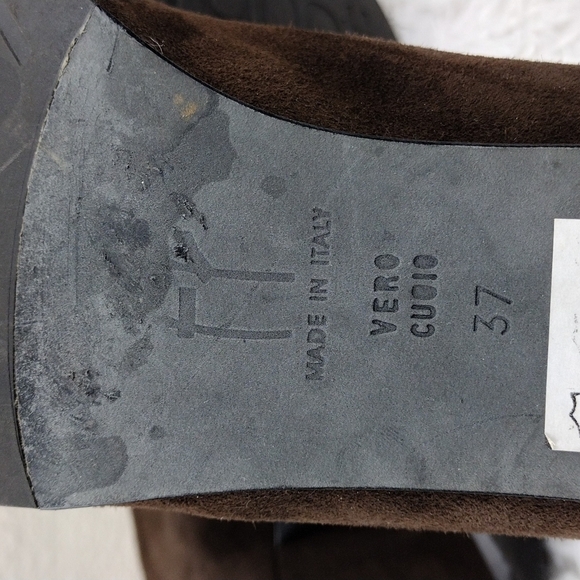 Thierry Rabotin Vintage Brown Suede Leather Almond Peep Toe Blocked Heel Shoe - Picture 10 of 15